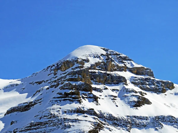 山塊の中の雪の高山のピークTete Ronde Les Diablerets Rocher Sex Champ Les Diablerets決済から見られる カントン — ストック写真