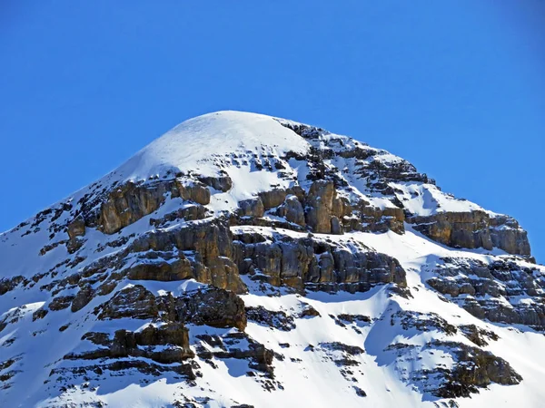 Snöig Alpin Bergstopp Tete Ronde Bergsmassivet Les Diablerets Rochers Eller — Stockfoto