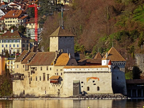 日内瓦湖沿岸的Chillon城堡 Chillon Chateau Chillon或Das Schloss Chillon Lac Geneve Lac Leman或Genfersee — 图库照片