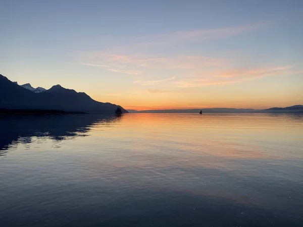 Spring Sunset Eastern Shore Lake Geneva Lac Geneve Lac Leman — Stock Photo, Image