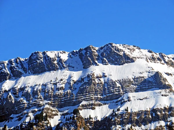 Śnieżny Alpejski Szczyt Staefeliflue Oder Stafeliflue Masywie Górskim Pilatus Schwarzenberg — Zdjęcie stockowe