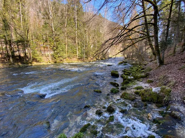 Orbe Folyó Folyása Barlang Vagy Forrás Vallorbe Der Fluss Orbe — Stock Fotó