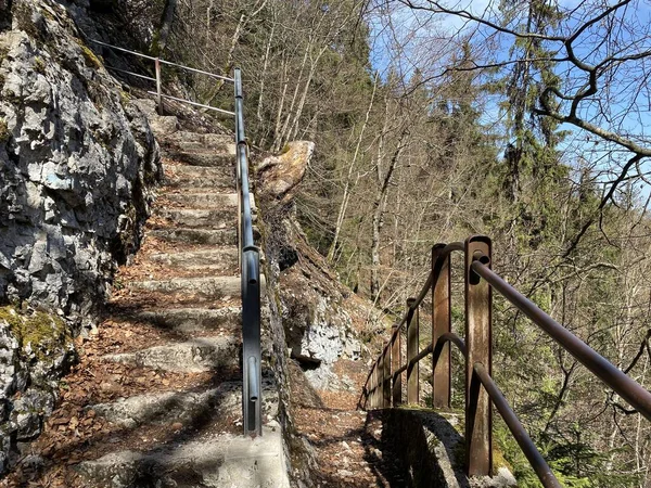 Trails for walking, hiking, sports and recreation in the canyon and along the Orbe river, Vallorbe - Canton of Vaud, Switzerland (Kanton Waadt, Schweiz)