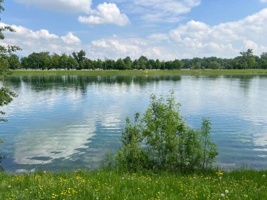 Jarun Gölü veya Zagreb Jarun Gölü 'nde kürek izleri - Hırvatistan (Veslacka staza na jezeru jarun ili veslacke staze jarunskog jezera (RSC Jarun), Zagreb - Hrvatska)