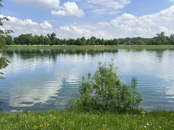 Jarun Gölü veya Zagreb Jarun Gölü 'nde kürek izleri - Hırvatistan (Veslacka staza na jezeru jarun ili veslacke staze jarunskog jezera (RSC Jarun), Zagreb - Hrvatska)