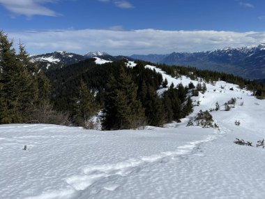 İsviçre Alpleri ve UNESCO Biyosfer Entlebuch, İsviçre - Herrliche Winterwanderwege und Spuren auf der frischen Schneedecke