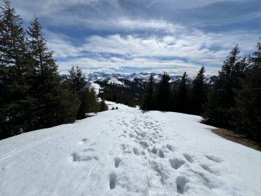 İsviçre Alpleri ve UNESCO Biyosfer Entlebuch, İsviçre - Herrliche Winterwanderwege und Spuren auf der frischen Schneedecke, Schweiz