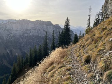 İsviçre 'nin Alp bölgesinde ve İsviçre' nin Bernese Oberland bölgesinde, Schweizer Alpenschaft 'taki Berderwege Oder Bergrouten' de sonbaharda yürüyüş rotaları veya dağcılık rotaları.