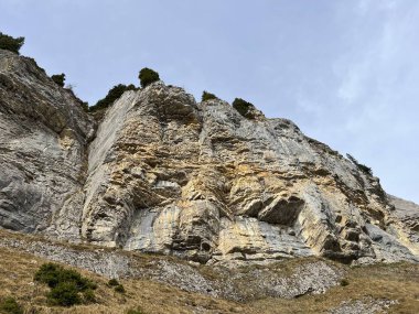 Sigriswilergrat dağındaki dik alp kayaları veya Emmental Alplerdeki Sigriswilergrat sırtındaki kayalık kayalıklar ve İsviçre 'deki Bernese Oberland, İsviçre (Berner Oberland, Schweiz)