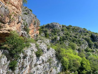 Manojlovac Şelalesi (Krka Ulusal Parkı, Hırvatistan) yakınlarındaki Krka Nehri Kanyonu - Kanjon rijeke Krke kod Manojlovackih vodopada ili kanjon Krke kod Manojlovackog şaplağı (Nacionalni parkı Krka, Hrvatska)