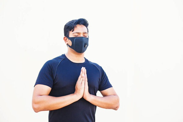 Handsome Indian Man Doing Yoga Exercises Meditation Face Mask Royalty Free Stock Images