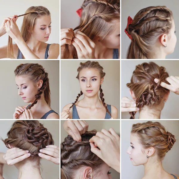 Twisted hairdo tutorial — Stock Photo, Image