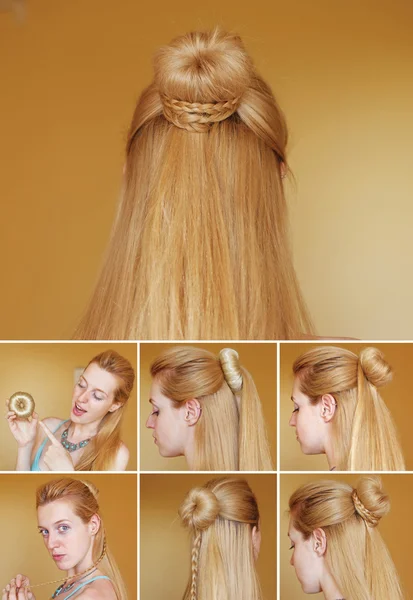 Gevlochten broodje met chignon — Stockfoto