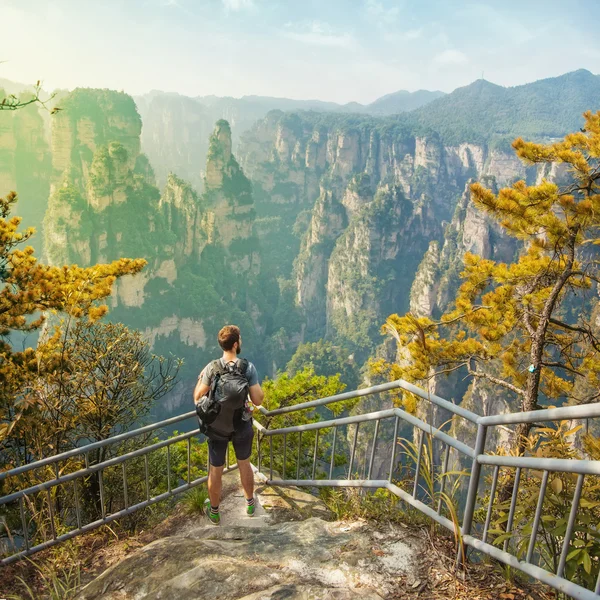 Viajante desfrutando de uma vista deslumbrante — Fotografia de Stock