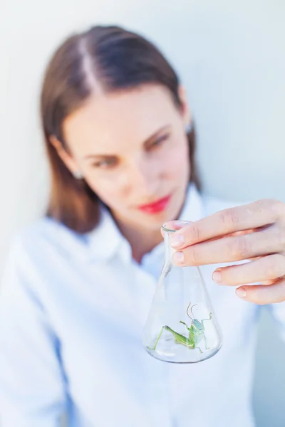 Femme regardant la peste dans une ampoule — Photo