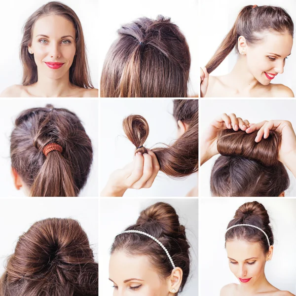 Mulher fazendo penteado bonito — Fotografia de Stock