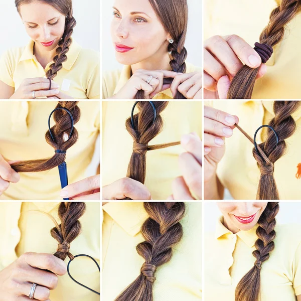 Girl makes  pigtail — Stock Photo, Image