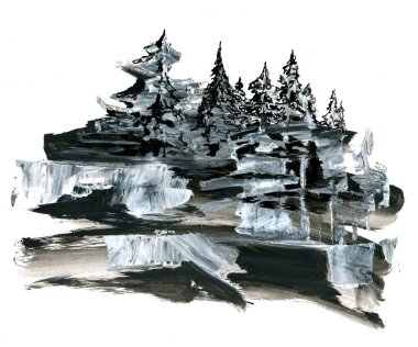 Spruce Ormanı soyut akrilik çizimi