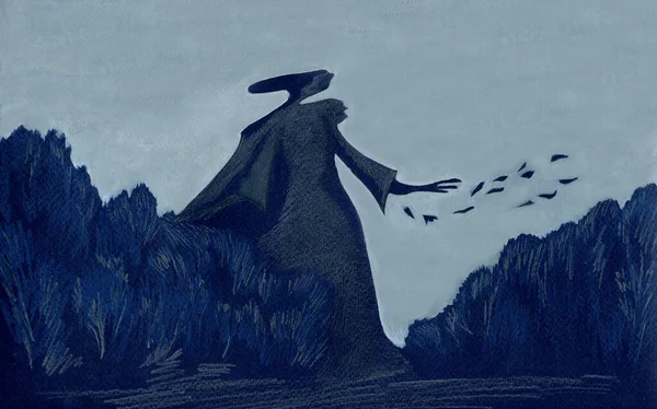 Woman Walks Woods Abstract Illustration — Stock Photo, Image