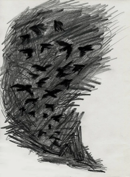 Kara Karga Sürüsü Kara Kuş Bulutu — Stok fotoğraf