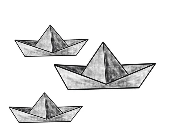 Бумажный Корабль Иллюстрация Бумажной Лодки Белом Фоне — стоковое фото