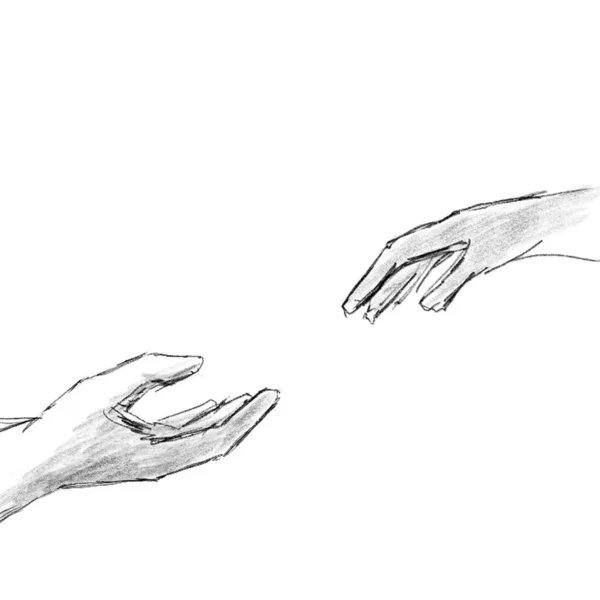 Hands Reach Each Other Pencil Drawing — Stock Photo, Image