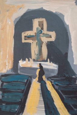 Kilisede dua eden adam, illüstrasyon.