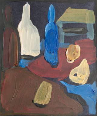 Meyve ve cam şişeyle, yağlı boyalarla dolu bir hayat.