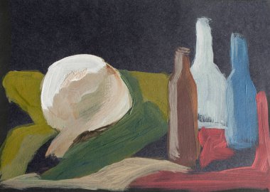 Meyve ve cam şişeyle, yağlı boyalarla dolu bir hayat.