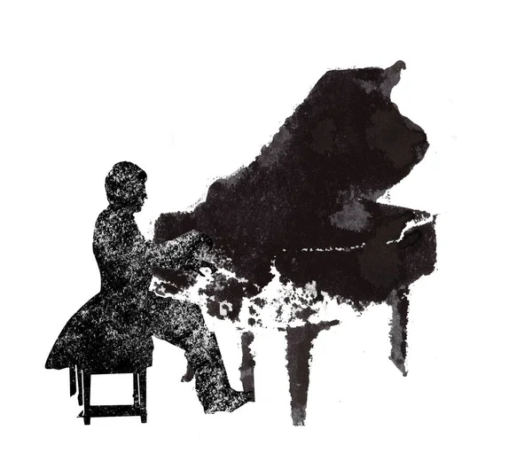 钢琴家 黑白图形 抽象概念 — 图库照片
