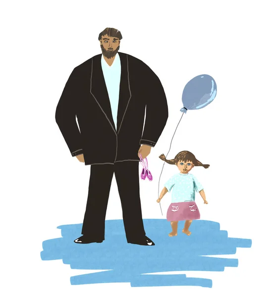 Großer Vater Und Kleine Tochter Vatertagsillustration — Stockfoto