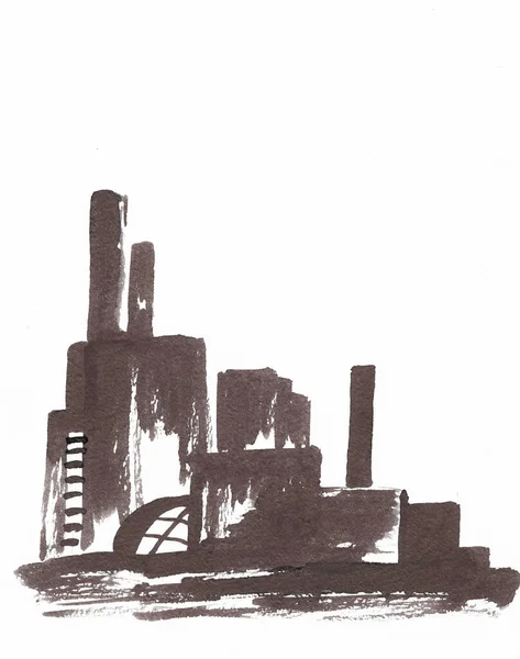 Промышленная Иллюстрация Заводом Высокими Трубами — стоковое фото