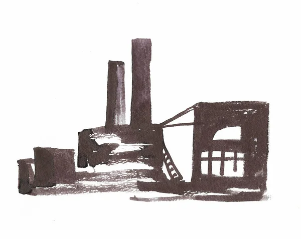 パイプの高い工場で産業用イラストを描きました — ストック写真