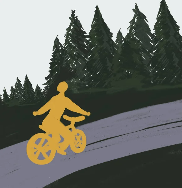 Cyclist Road Forest — Stock Photo, Image
