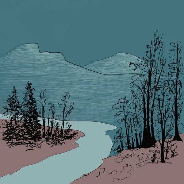 Горная Река Среди Деревьев Иллюстрация — стоковое фото