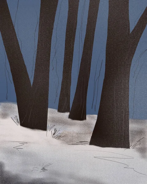 Деревья Зимнем Лесу Голубом Фоне — стоковое фото