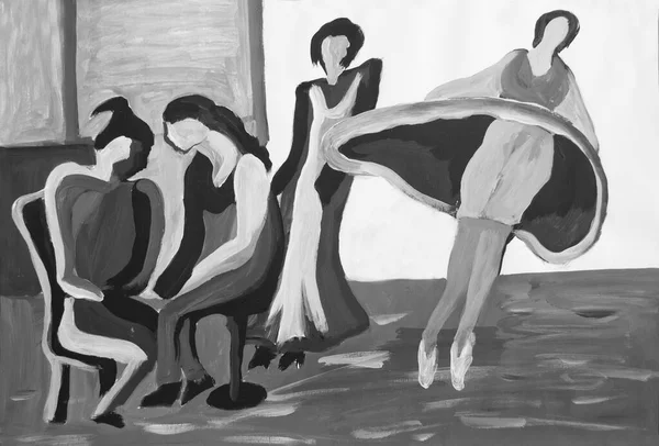 Pessoas Dança Ilustração Abstração Menina Dançando Saia Voa Para Cima — Fotografia de Stock