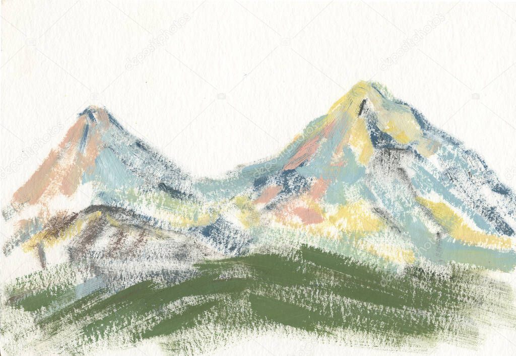 Ararat, landscape with mountains gouache sketch