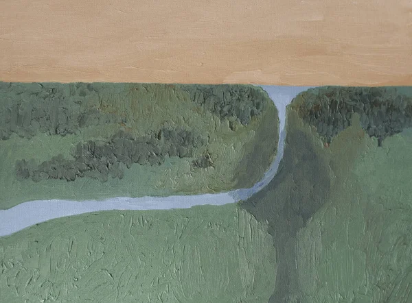 River Valley Top View Oil Painting — Stock Photo, Image