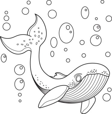 Balina vektör illüstrasyonu, beyaz arkaplan üzerinde özet, renklendirme sayfası