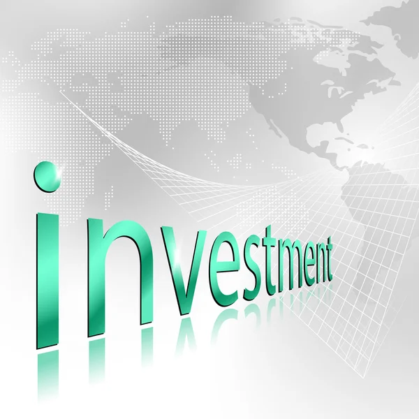 Investeringen word - financiële planning concept met wereld kaart achtergrond — Stockvector