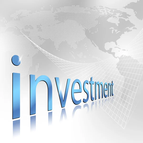 Conceito de investimento com plano de fundo e grade global de mapas mundiais - modelo de negócios e finanças — Vetor de Stock