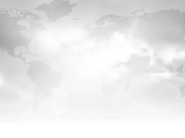 Fondo gris con mapa plano del mundo y cielo nublado abstracto que se desvanece a blanco — Vector de stock