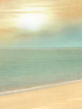 Kum ve güneş ve yumuşak ufuk çizgisi - bulanık turizm ve seyahat kavramında retro tarzı Vintage beach arka plan