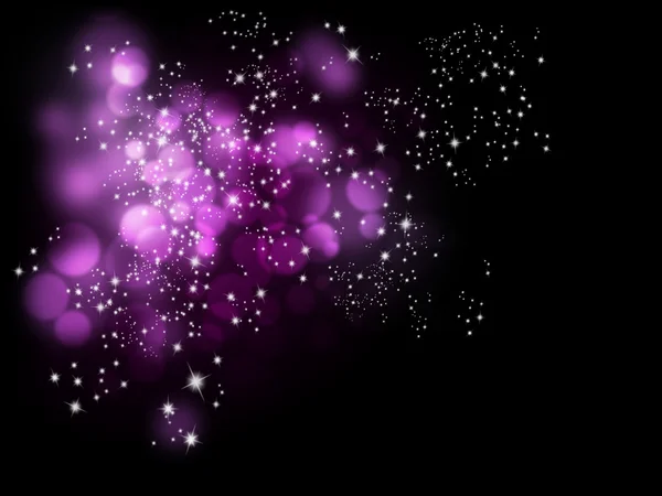 Fondo bokeh negro púrpura - luces brillantes festivas con estrellas brillantes - diseño nocturno abstracto —  Fotos de Stock