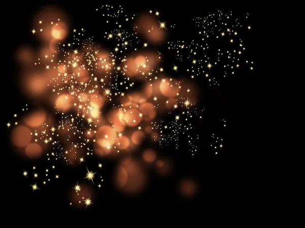 Елегантний фон з боке-світлами та ігристими золотими зірками на чорному тлі - абстрактна розкішна текстура з гламуром — стокове фото