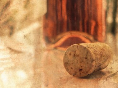 Şarap cork ve kırmızı şarap şişesi vintage