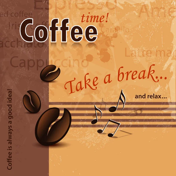 Καφέ φόντο χρόνο ρετρό με λέξεις - καφενείο, καφέ μπαρ και καφέ πρότυπο μενού — Διανυσματικό Αρχείο