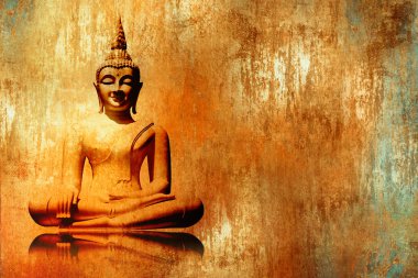Buda resim grunge portakal altın resim stili - meditasyon arka plan konumda lotus