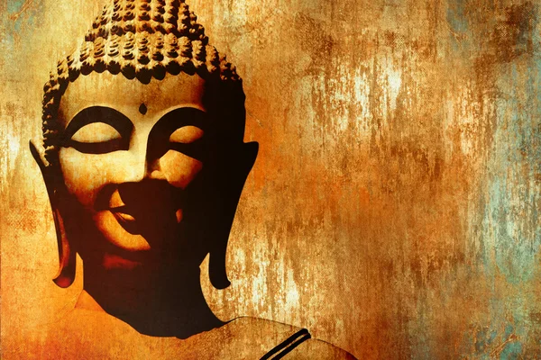 Immagine di Buddha sfondo con silhouette viso in stile grunge pittura — Foto Stock